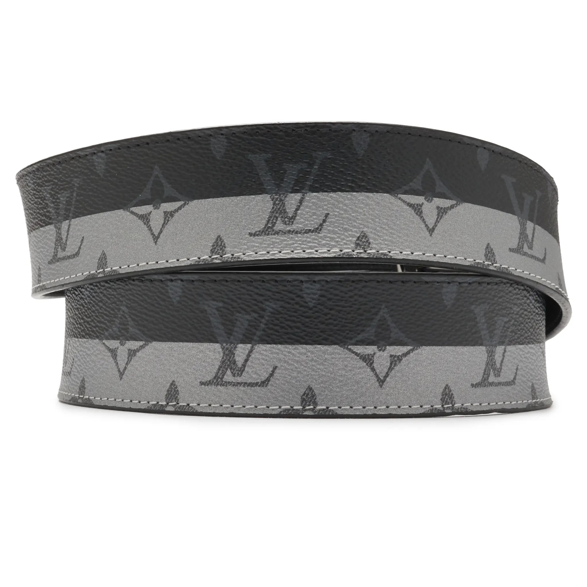 Back View of Preloved - Louis Vuitton LV Initiales Monogram Eclipse 40mm Silver Black Belt MP034